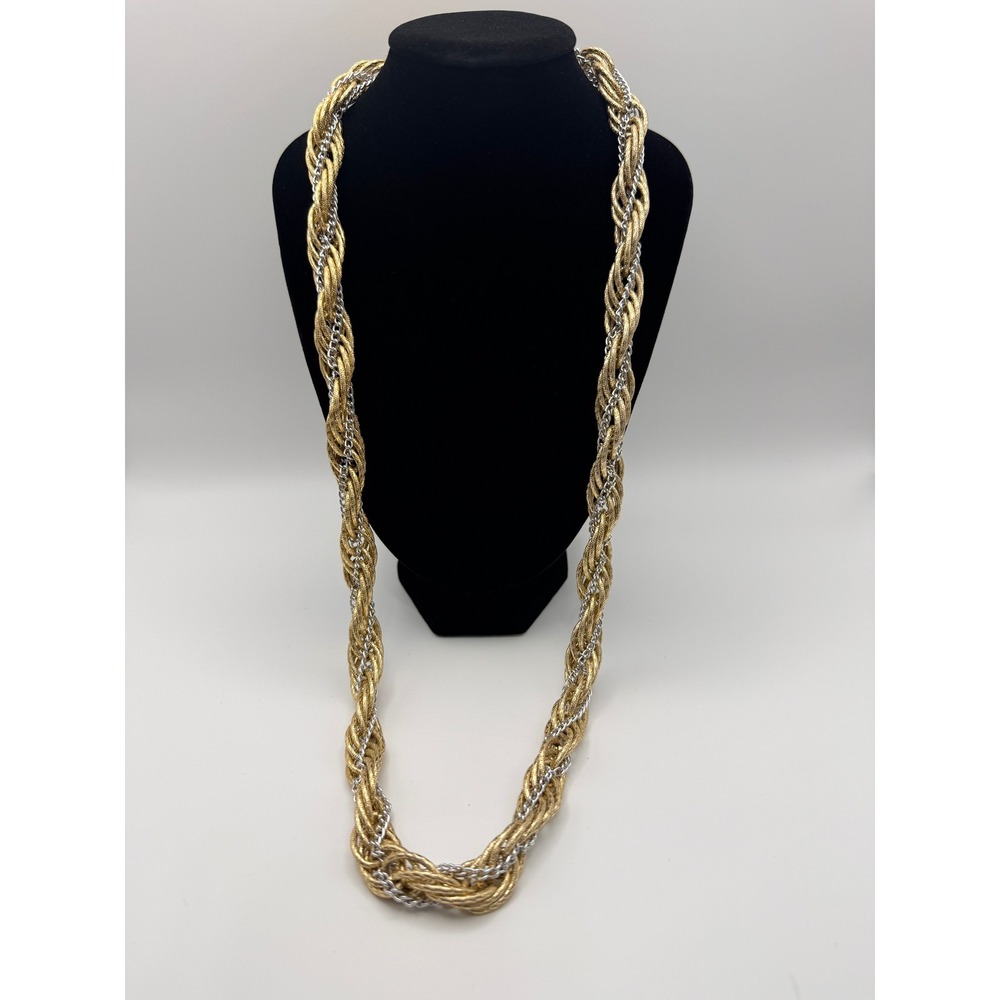 Vintage‎ Two Tone Gold Silver Braided Multi Strand Rope Chain Statement Necklace